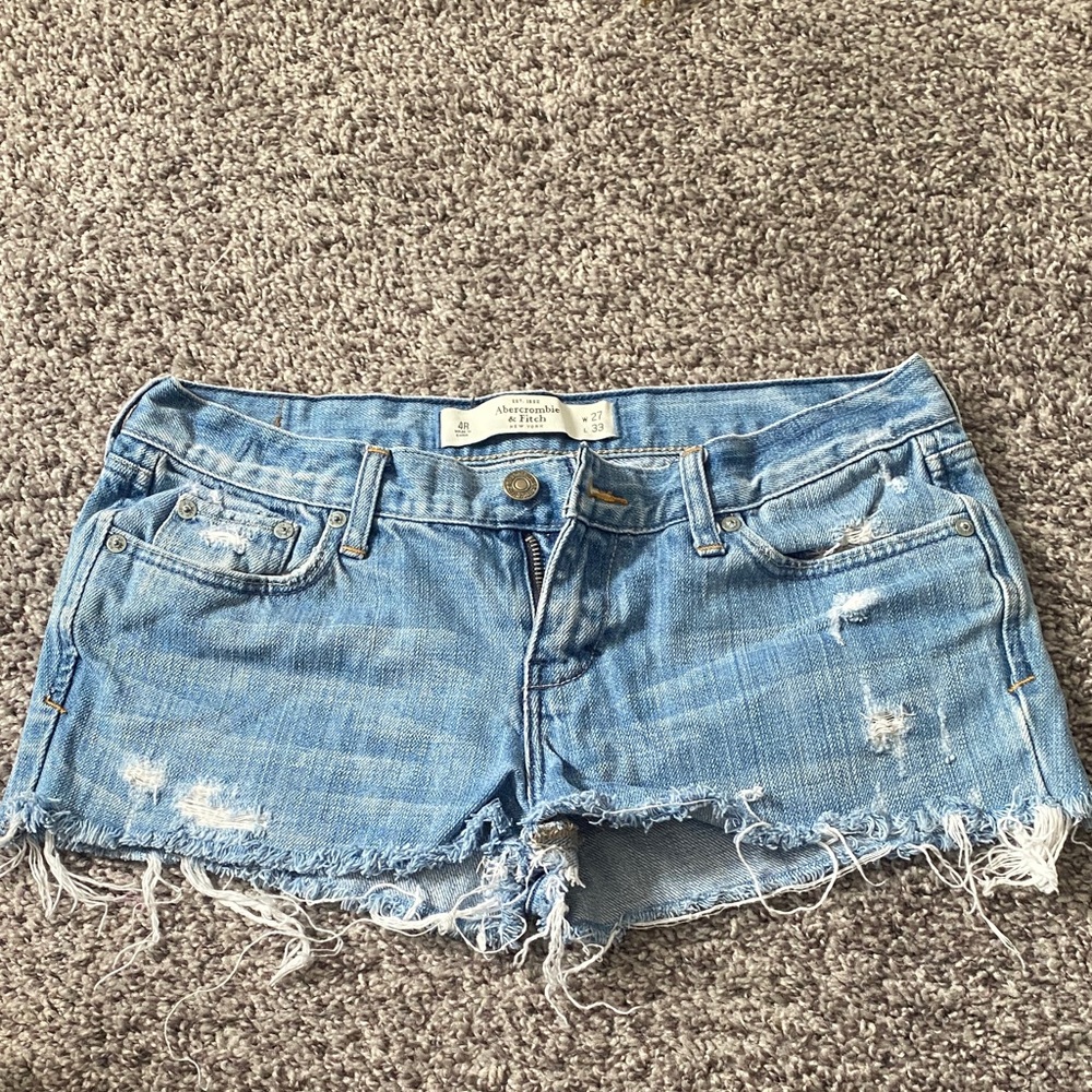 Abercrombie & Fitch Light Wash Distressed Denim Cutoff Shorts